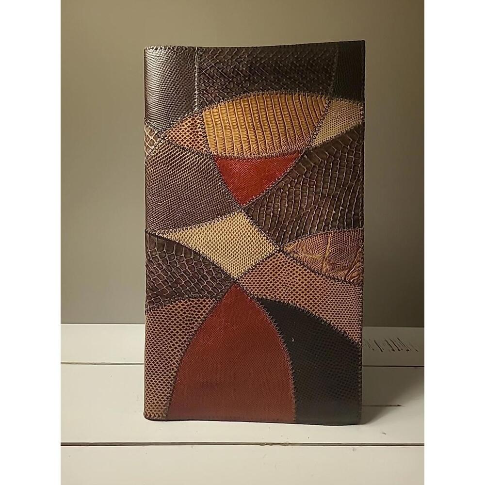 80s Vintage  Envelope Clutch Bag Snakeskin Leather Patchwork Purse